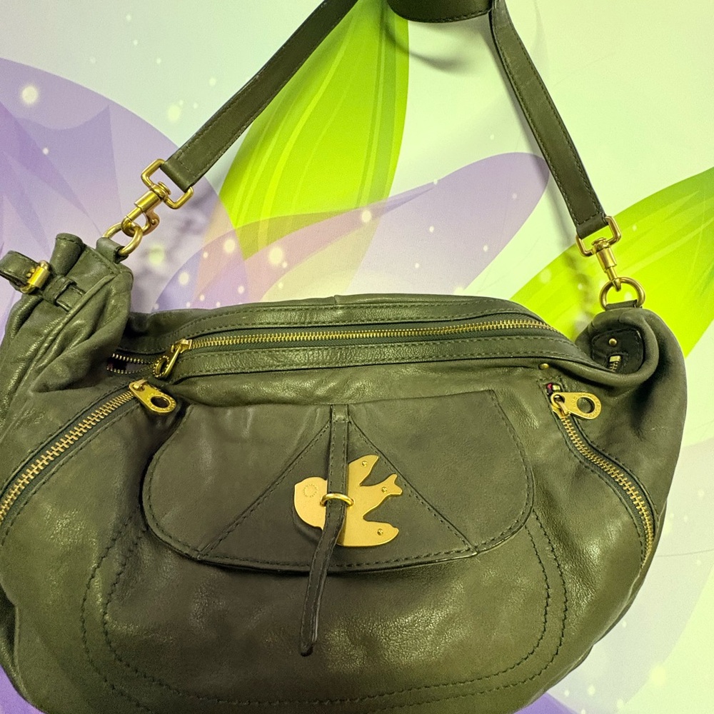Olive Green Leather Shoulder Bag